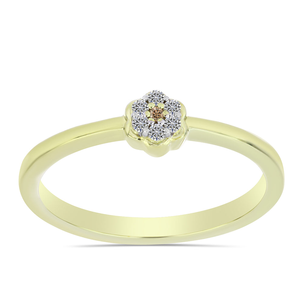 Pozlacené Stříbro 925/1000 - Prsten s Champagne Diamantem a Bílým Diamantem - Karátové číslo: 0.07. přibližná hmotnost: 1.87 gramů