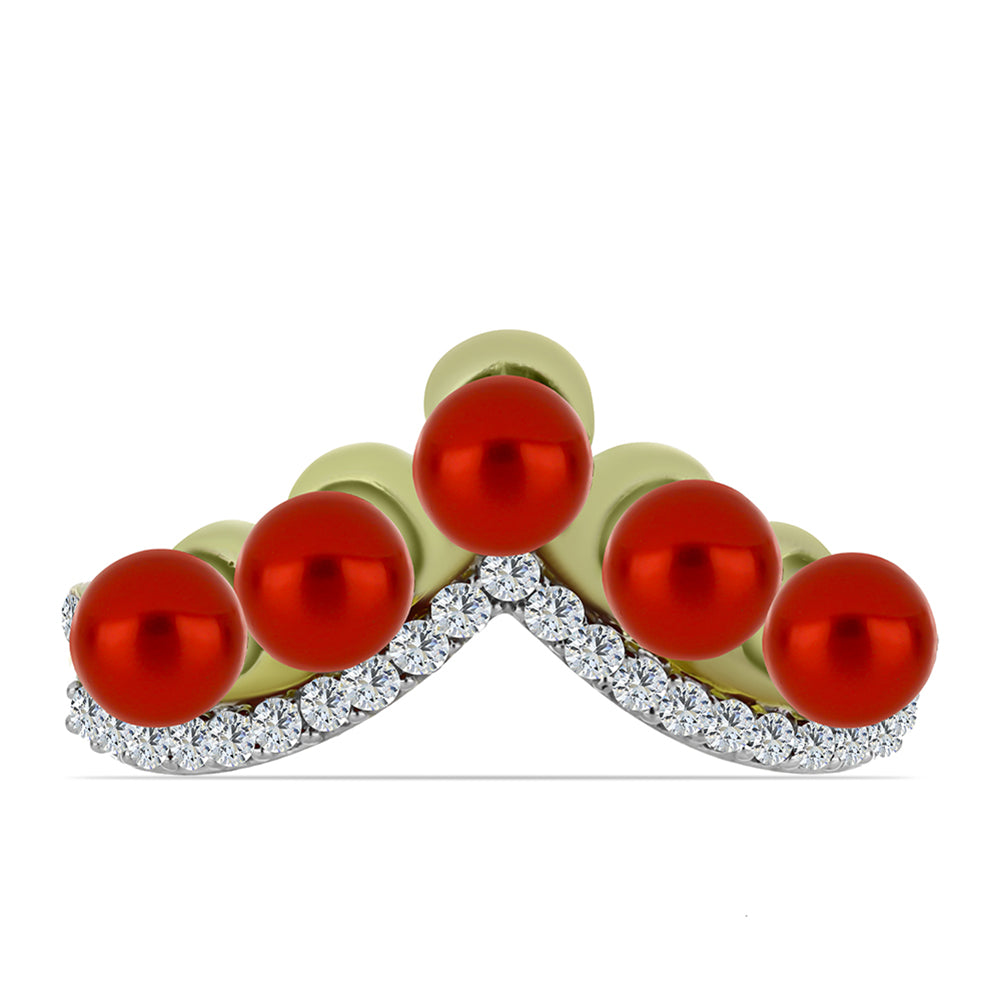 Pozlacené Stříbro 925/1000 - Prsten s Červená sladkovodní Perlou a Bílým Topazem - Karátové číslo: 2.42. přibližná hmotnost: 3.62 gramů