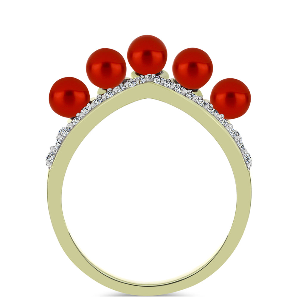 Pozlacené Stříbro 925/1000 - Prsten s Červená sladkovodní Perlou a Bílým Topazem - Karátové číslo: 2.42. přibližná hmotnost: 3.62 gramů