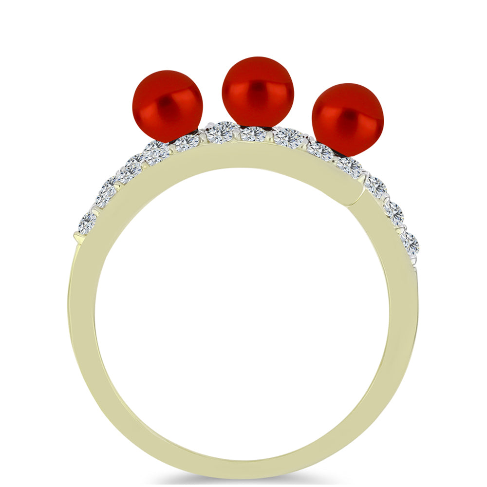 Pozlacené Stříbro 925/1000 - Prsten s Červená sladkovodní Perlou a Bílým Topazem - Karátové číslo: 2.4. přibližná hmotnost: 2.81 gramů 2 