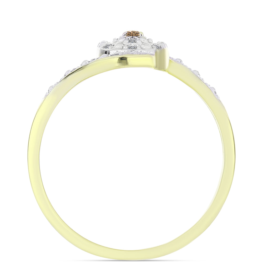 Pozlacené Stříbro 925/1000 - Prsten s Champagne Diamantem a Bílým Diamantem - Karátové číslo: 0.11. přibližná hmotnost: 2.36 gramů