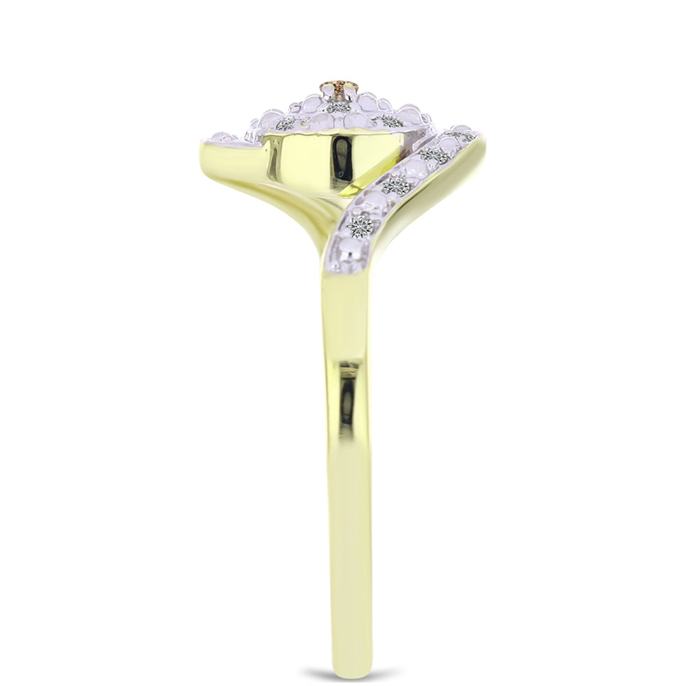 Pozlacené Stříbro 925/1000 - Prsten s Champagne Diamantem a Bílým Diamantem - Karátové číslo: 0.11. přibližná hmotnost: 2.36 gramů 4 