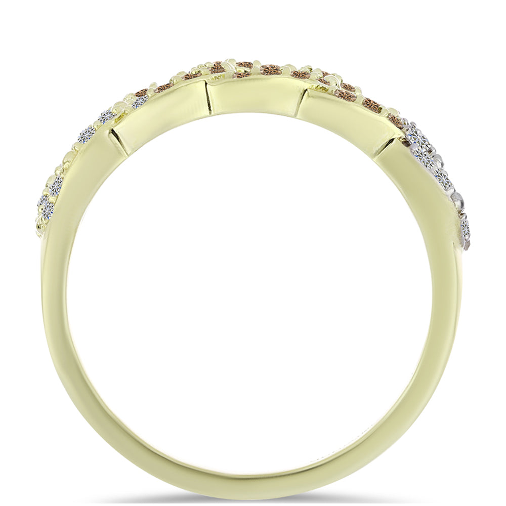 Pozlacené Stříbro 925/1000 - Prsten s Champagne Diamantem a Bílým Diamantem - Karátové číslo: 0.36. přibližná hmotnost: 3.01 gramů