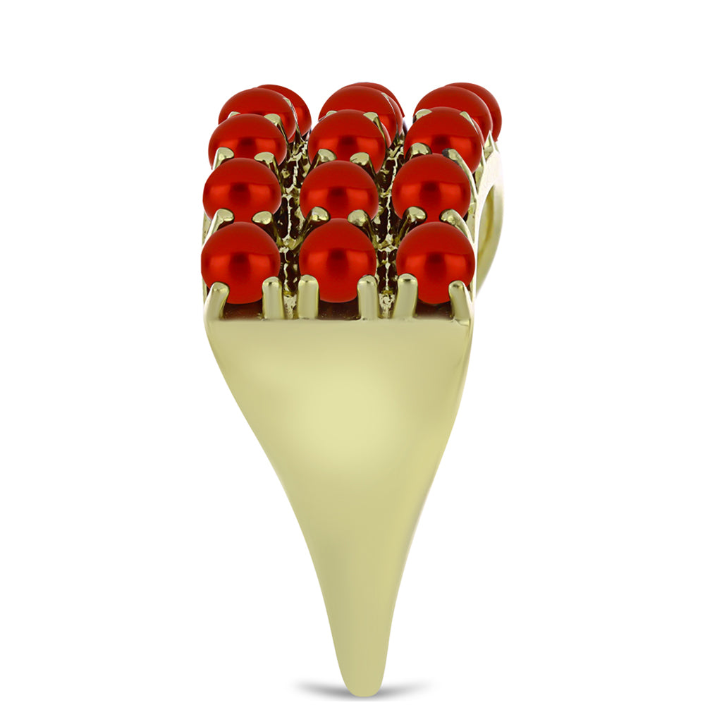 Pozlacený Stříbrný Prsten s Červená sladkovodní Perlou 4 