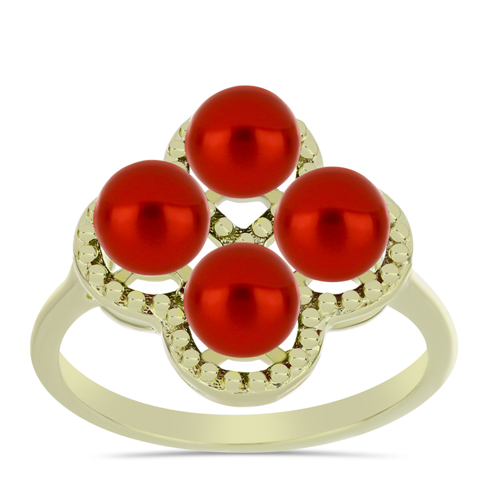 Pozlacené Stříbro 925/1000 - Prsten s Červená sladkovodní Perlou - Karátové číslo: 4.46. přibližná hmotnost: 4.43 gramů 3 