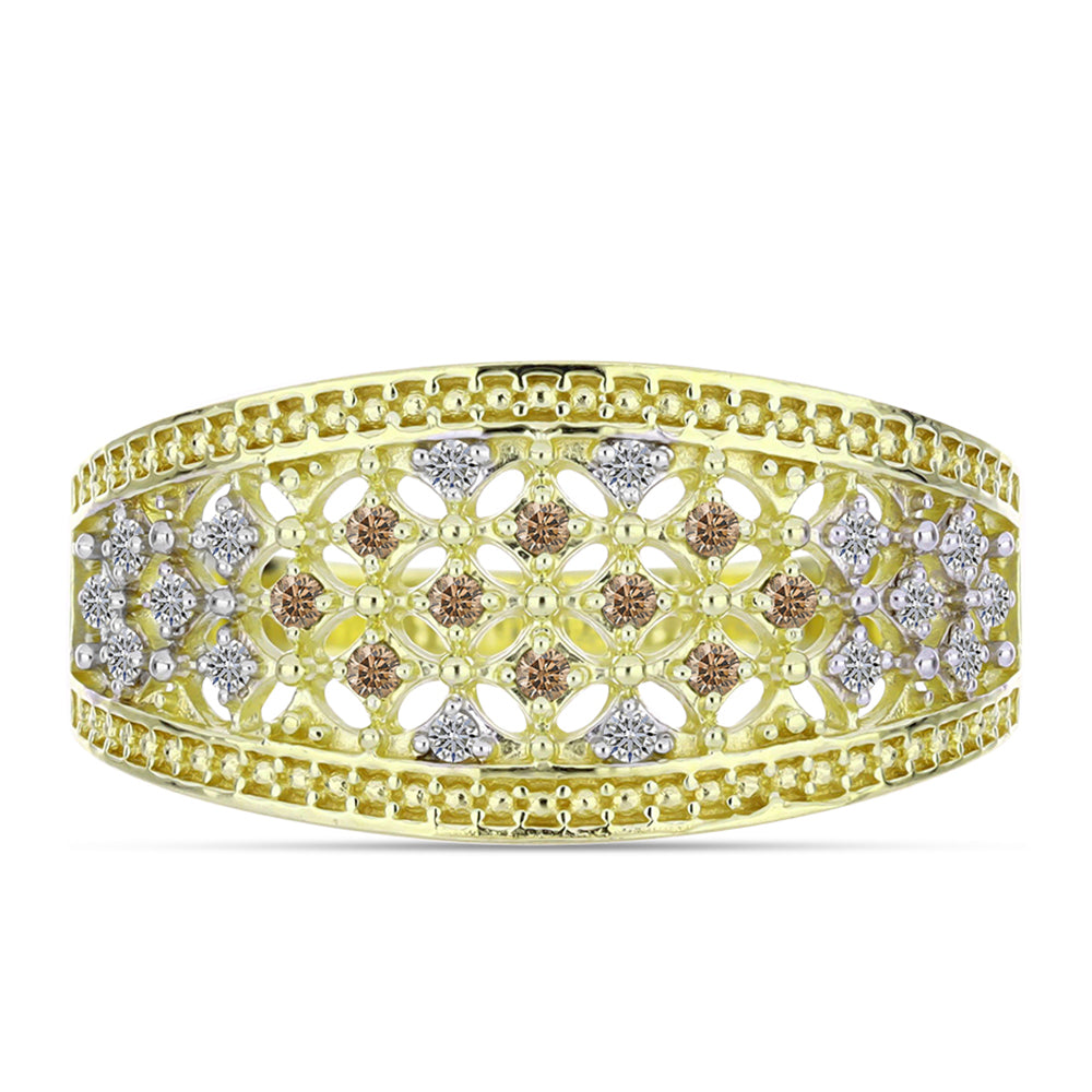 Pozlacené stříbro 925/1000 Prsten s Champagne Diamantem a Bílým Diamantem - Karátové číslo: 0.2. přibližná hmotnost: 3.3 gramů 1 