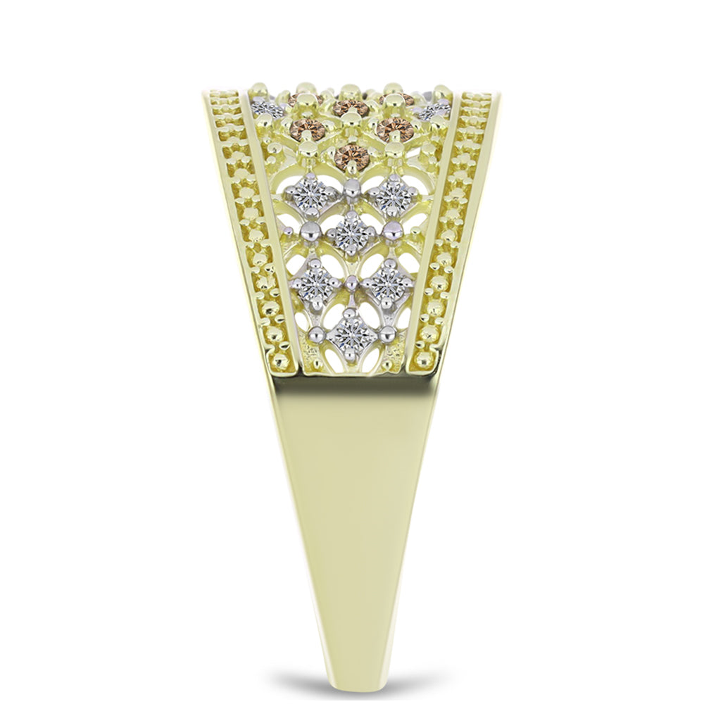 Pozlacené stříbro 925/1000 Prsten s Champagne Diamantem a Bílým Diamantem - Karátové číslo: 0.2. přibližná hmotnost: 3.3 gramů