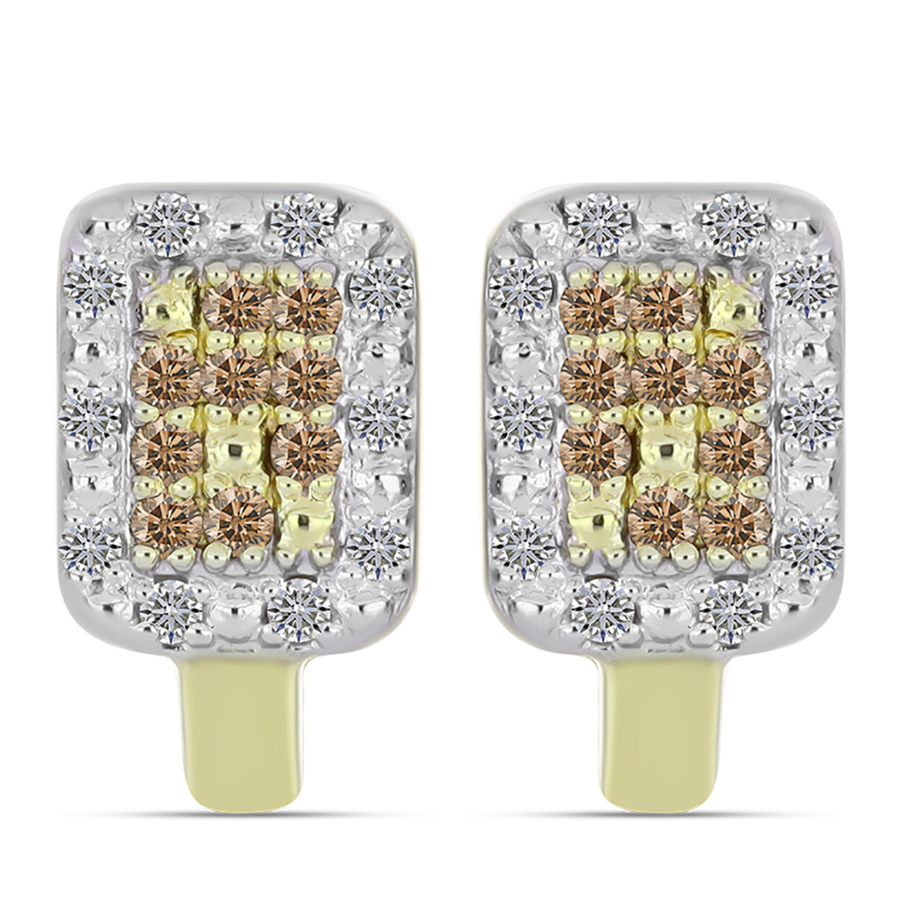 Pozlacené Stříbro 925/1000 - Náušnice s Champagne Diamantem a Bílým Diamantem - Karátové číslo: 0.29. přibližná hmotnost: 3.06 gramů 1 