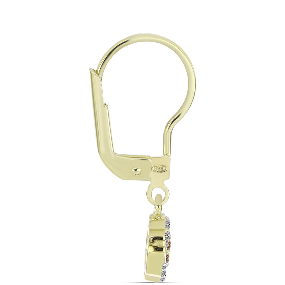 Pozlacené Stříbro 925/1000 - Náušnice s Champagne Diamantem a Bílým Diamantem - Karátové číslo: 0.27. přibližná hmotnost: 1.8 gramů