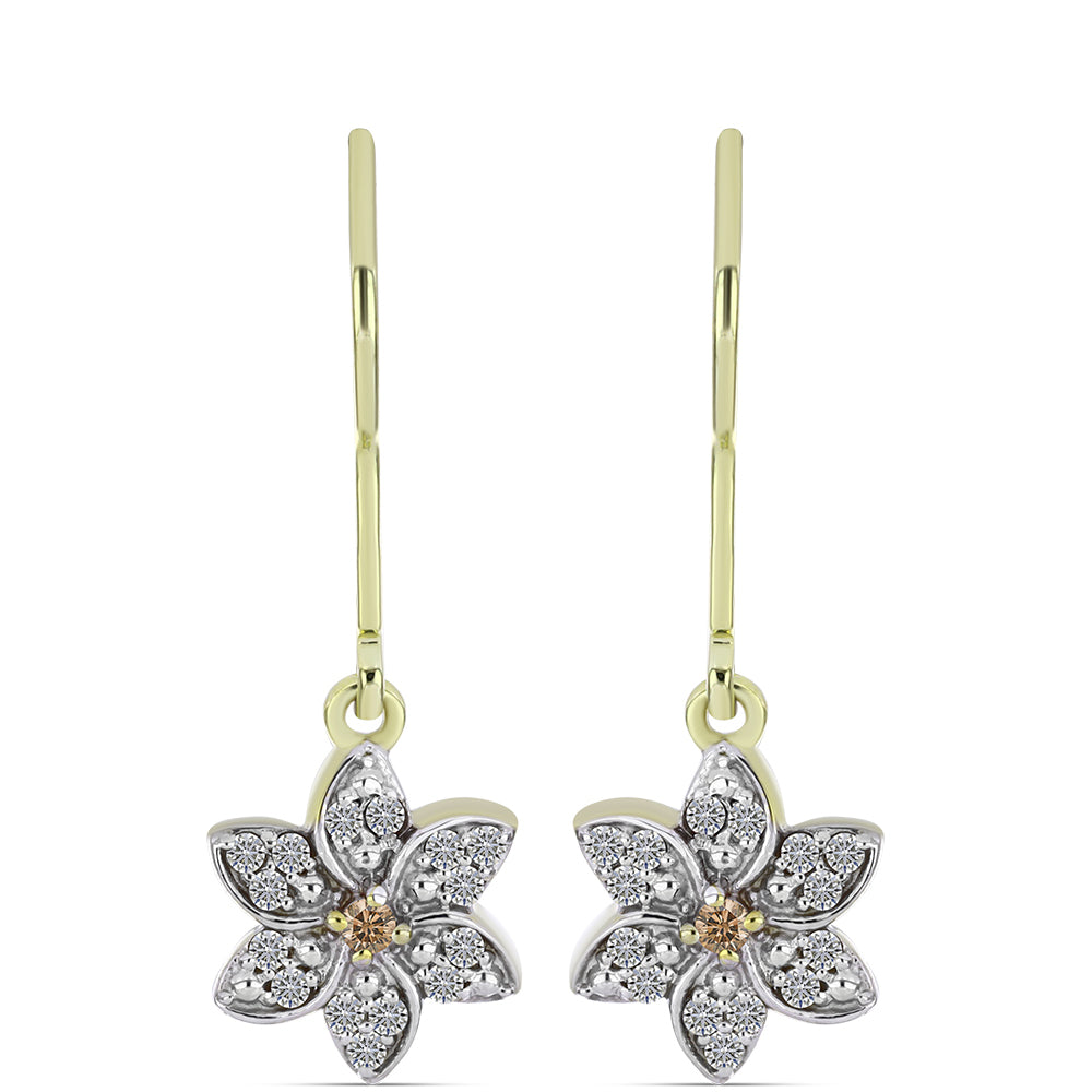 Pozlacené Stříbrné Náušnice s Champagne Diamantem a Bílým Diamantem