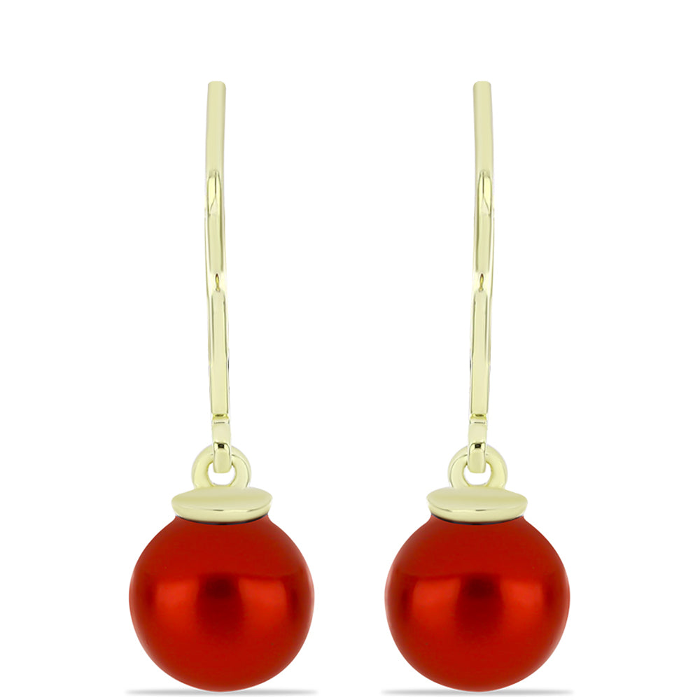 Pozlacené stříbro 925/1000 Náušnice s Červená sladkovodní Perlou - Karátové číslo: 5.53. přibližná hmotnost: 2.23 gramů 1 