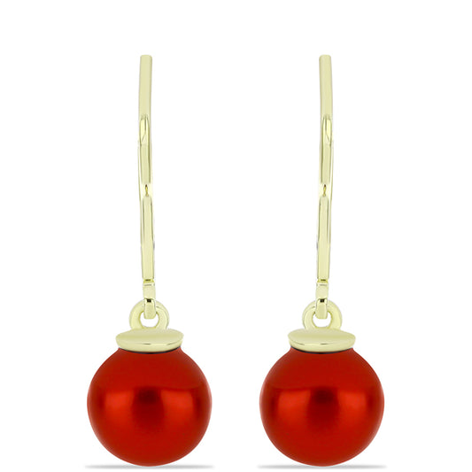 Pozlacené stříbro 925/1000 Náušnice s Červená sladkovodní Perlou - Karátové číslo: 5.53. přibližná hmotnost: 2.23 gramů