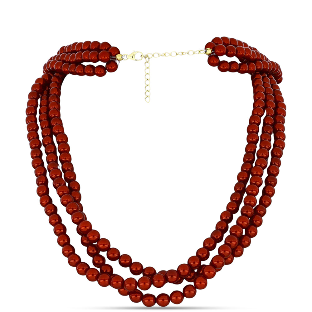 Pozlacené Stříbro 925/1000 - Náhrdelník s Červená sladkovodní Perlou - Karátové číslo: 312.38. přibližná hmotnost: 63.44 gramů