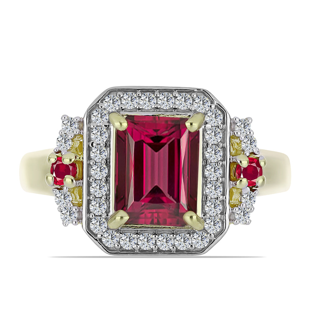 Pozlacené Stříbro 925/1000 - Prsten s Madagaskarským Rubínem a Bílým Topazem - Karátové číslo: 2.62. přibližná hmotnost: 4.6 gramů