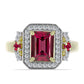 Pozlacené Stříbro 925/1000 - Prsten s Madagaskarským Rubínem a Bílým Topazem - Karátové číslo: 2.62. přibližná hmotnost: 4.6 gramů