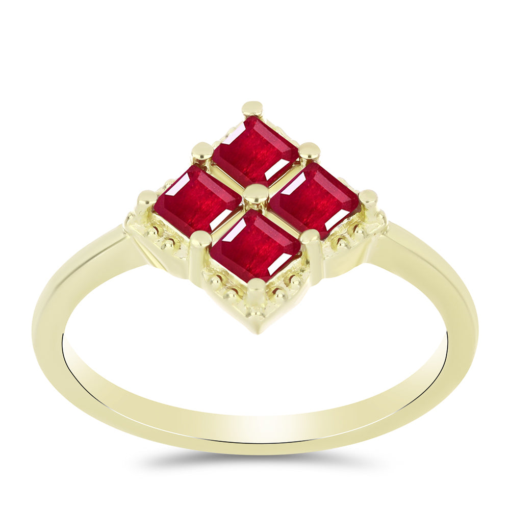 Pozlacené Stříbro 925/1000 - Prsten s Madagaskarským Rubínem - Karátové číslo: 1.01. přibližná hmotnost: 2.27 gramů