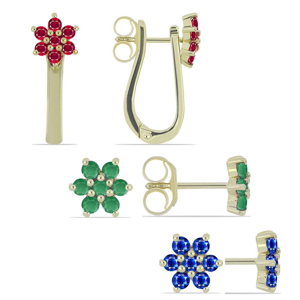 Pozlacené Stříbro 925/1000 - Sada s Madagaskarským Rubínem a Brazilským Smaragdem - Karátové číslo: 2.19. přibližná hmotnost: 6.64 gramů ( Náušnice )