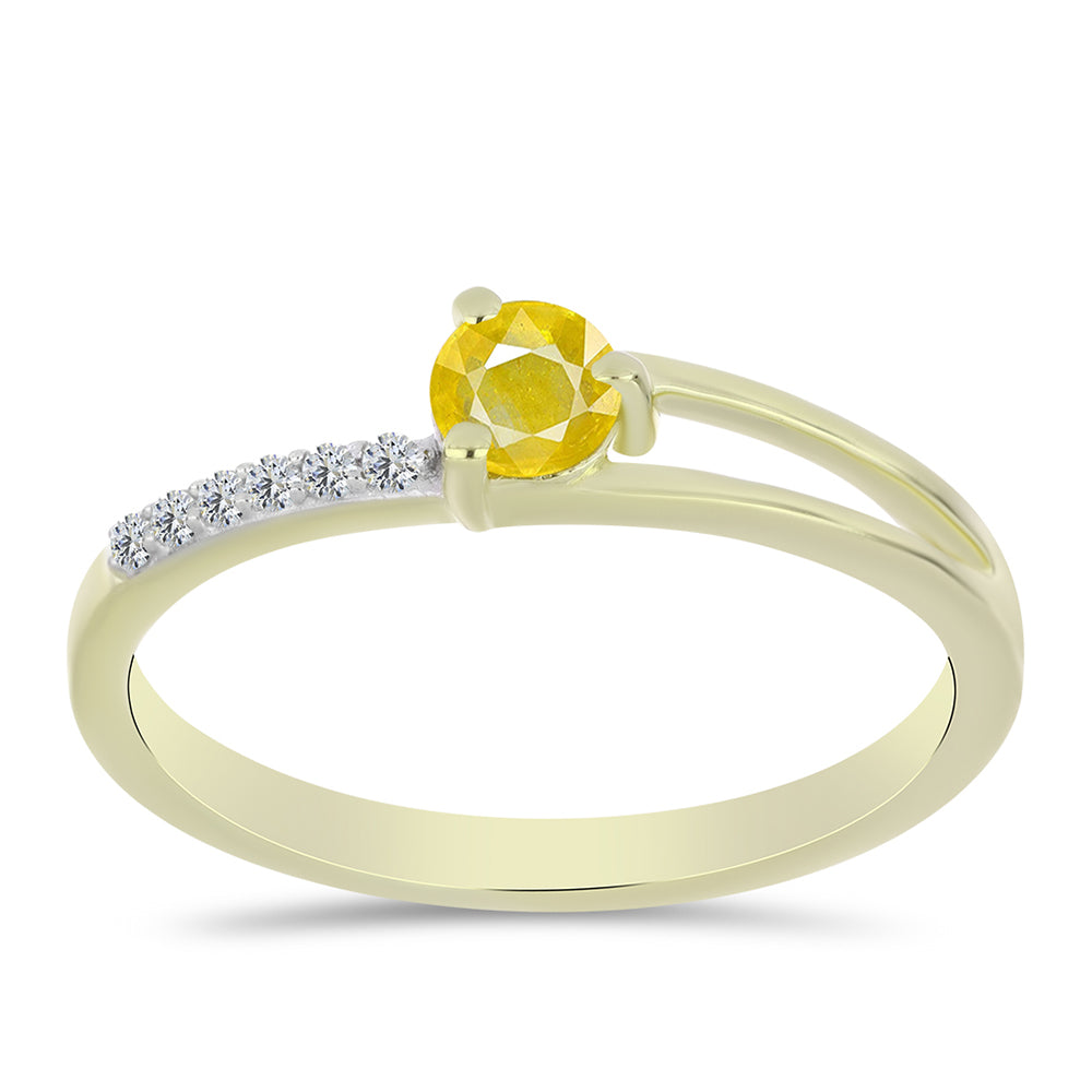 Pozlacené Stříbro 925/1000 - Prsten s Roseberským Žlutým Safírem a Bílým Topazem - Karátové číslo: 0.38. přibližná hmotnost: 1.6 gramů