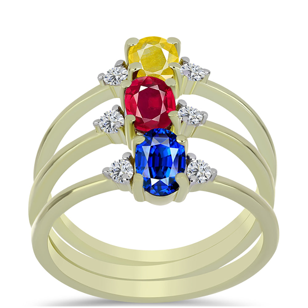 Pozlacená Stříbrná Sada s Madagaskarským Rubínem a Australským Modrým Safírem ( Prsten ) 3 