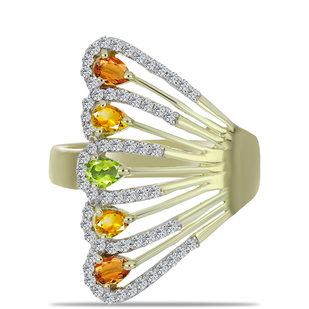 Pozlacené stříbro 925/1000 Prsten s Roseberským Duhovým Safírem a Bílým Topazem - Karátové číslo: 1.55. přibližná hmotnost: 4.94 gramů 1 