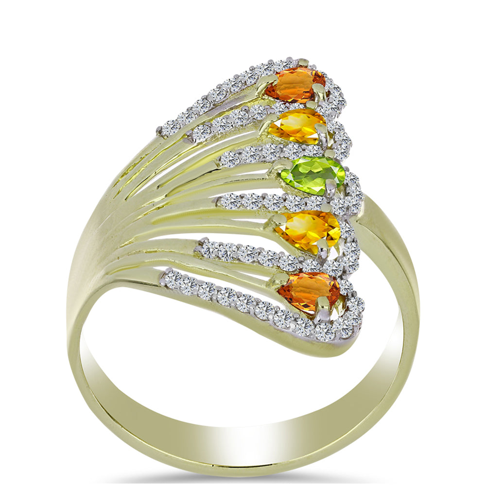 Pozlacené stříbro 925/1000 Prsten s Roseberským Duhovým Safírem a Bílým Topazem - Karátové číslo: 1.55. přibližná hmotnost: 4.94 gramů 3 