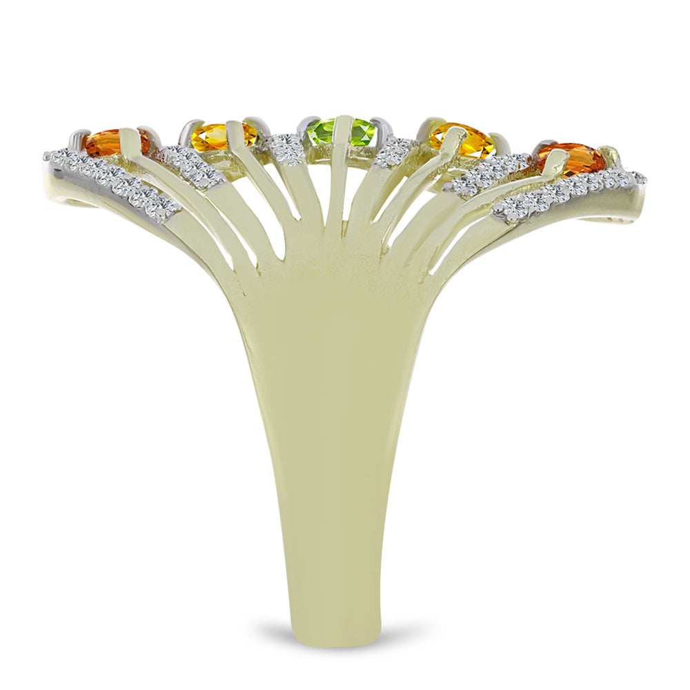 Pozlacené stříbro 925/1000 Prsten s Roseberským Duhovým Safírem a Bílým Topazem - Karátové číslo: 1.55. přibližná hmotnost: 4.94 gramů