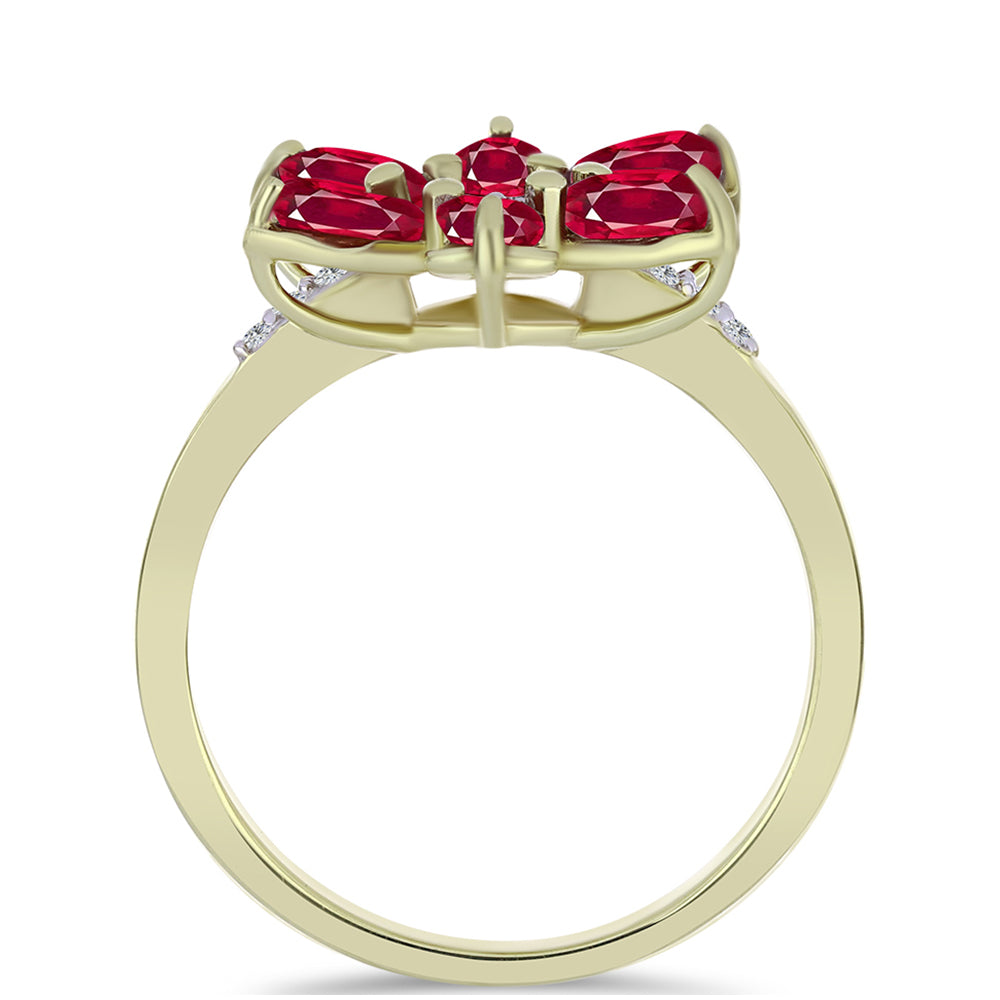 Pozlacené Stříbro 925/1000 - Prsten s Madagaskarským Rubínem a Bílým Topazem - Karátové číslo: 2.18. přibližná hmotnost: 3.03 gramů