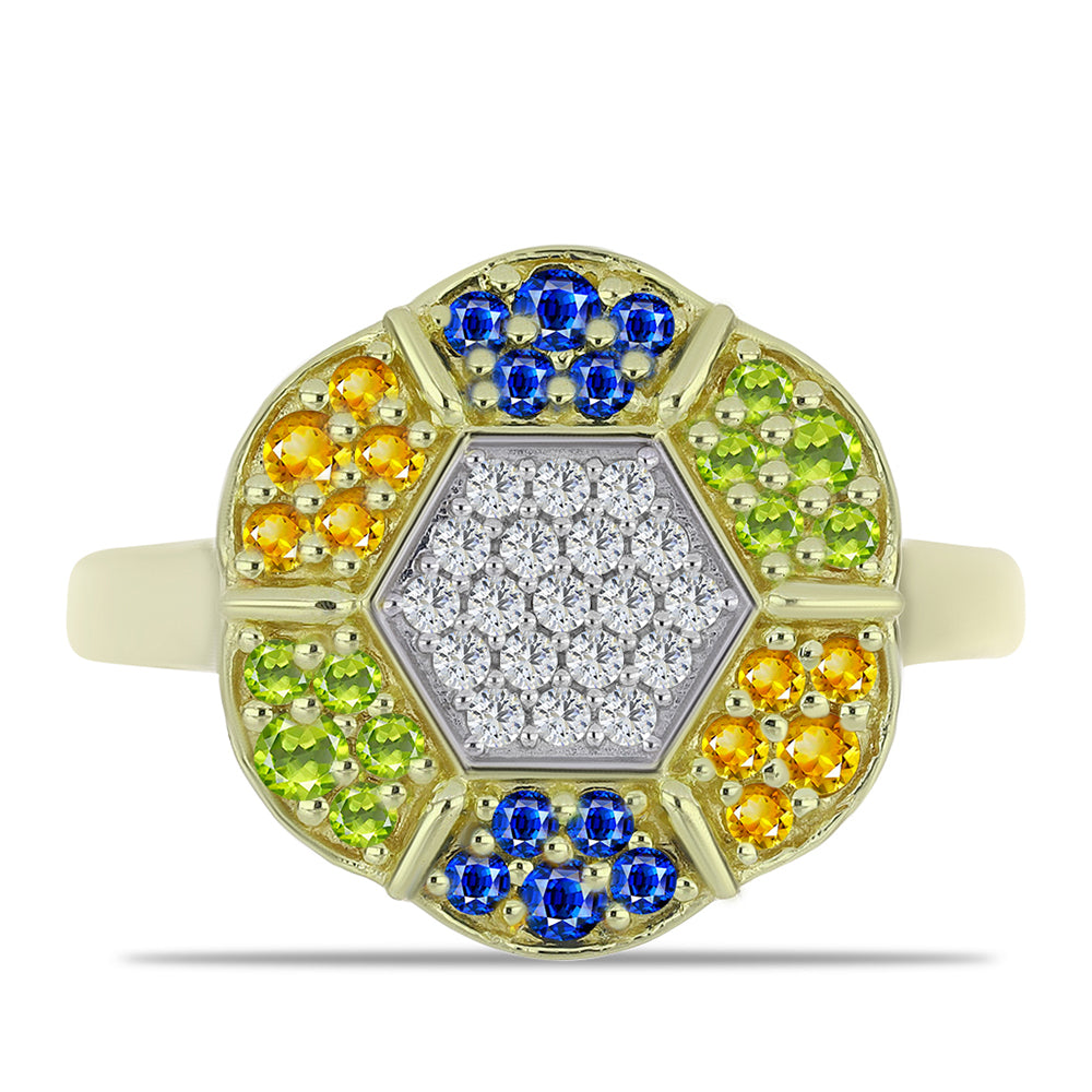 Pozlacený Stříbrný Prsten s Roseberským Duhovým Safírem a Bílým Topazem