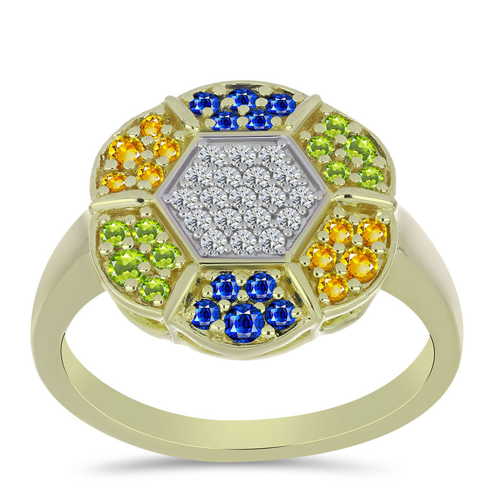 Pozlacený Stříbrný Prsten s Roseberským Duhovým Safírem a Bílým Topazem