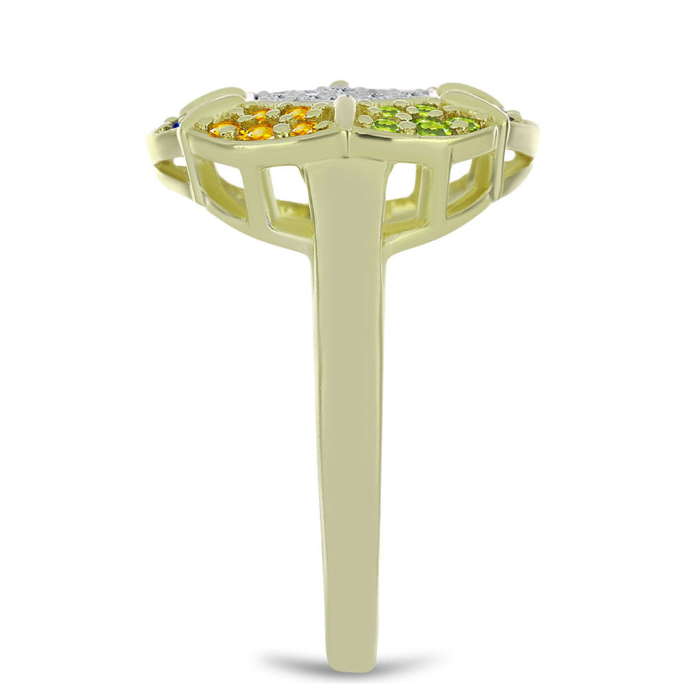 Pozlacený Stříbrný Prsten s Roseberským Duhovým Safírem a Bílým Topazem 4 