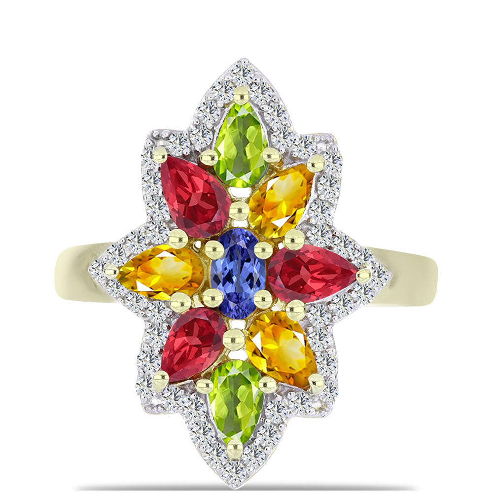 Pozlacený Stříbrný Prsten s Roseberským Duhovým Safírem a Bílým Topazem 1 