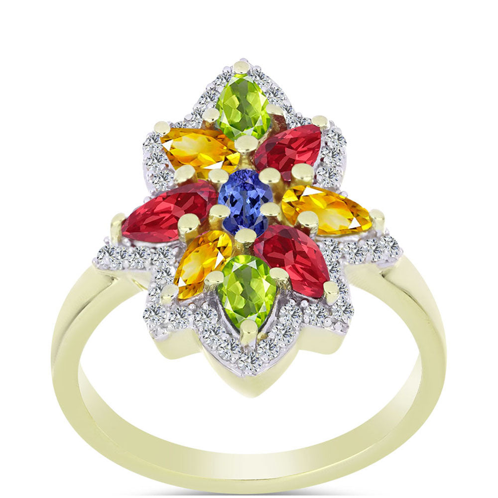 Pozlacený Stříbrný Prsten s Roseberským Duhovým Safírem a Bílým Topazem