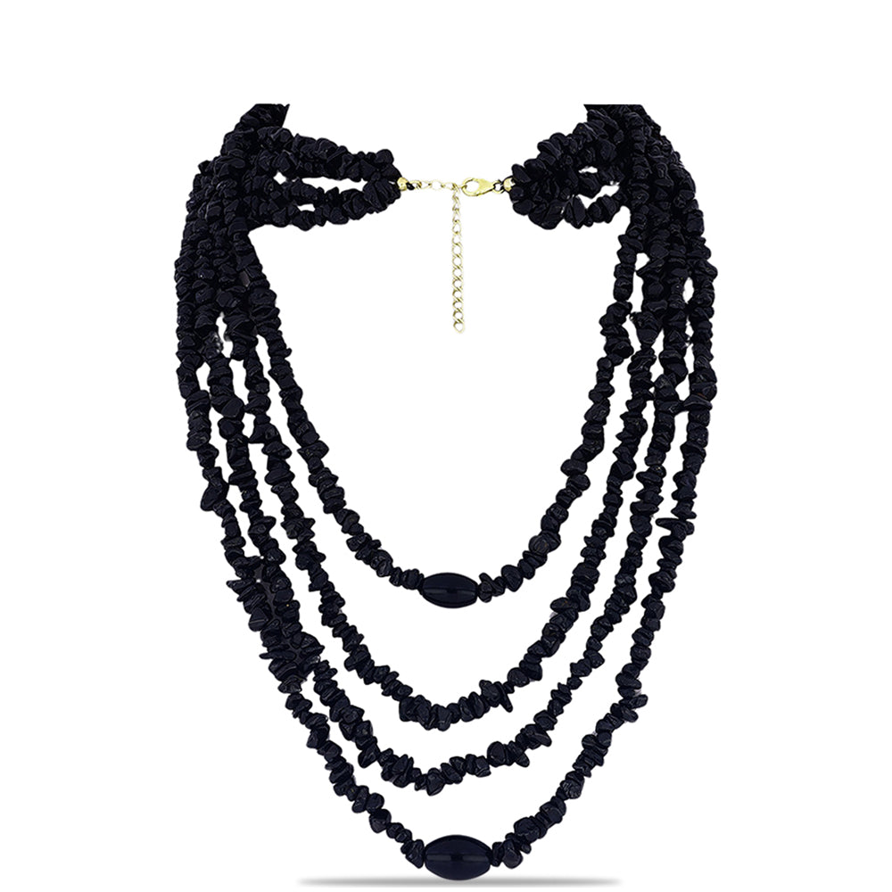 Pozlacené Stříbro 925/1000 - Náhrdelník s Černým Suwarským Onyxem - Karátové číslo: 588.17. přibližná hmotnost: 118.64 gramů 1 