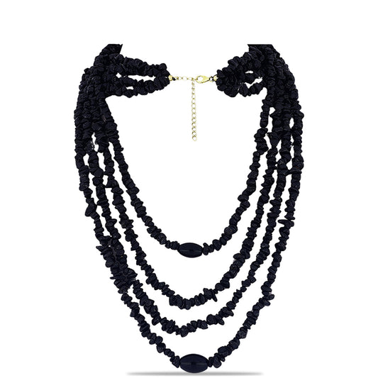 Pozlacené Stříbro 925/1000 - Náhrdelník s Černým Suwarským Onyxem - Karátové číslo: 588.17. přibližná hmotnost: 118.64 gramů