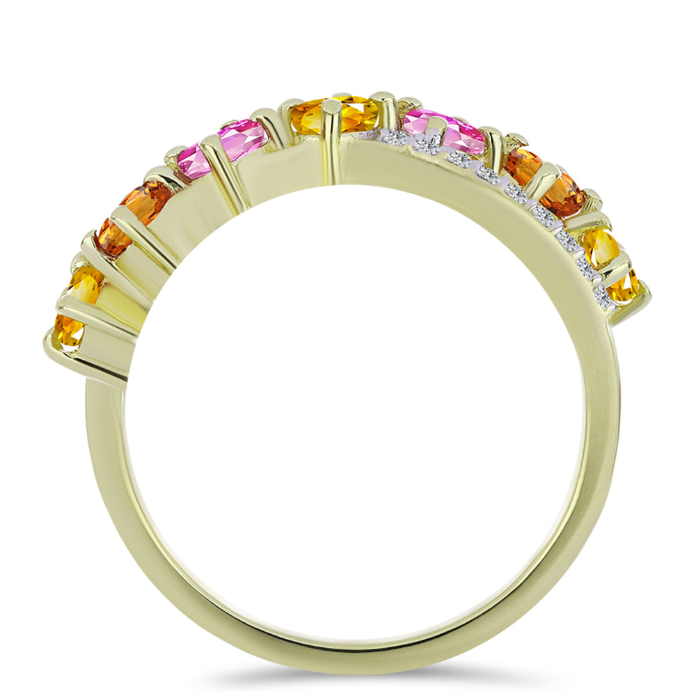 Pozlacené Stříbro 925/1000 - Prsten s Roseberským Duhovým Safírem a Bílým Topazem - Karátové číslo: 1.88. přibližná hmotnost: 3.31 gramů