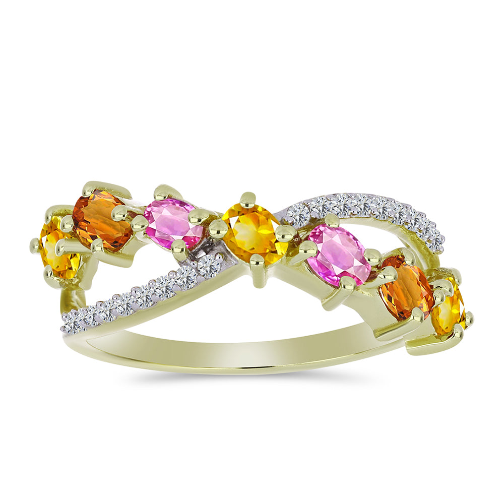 Pozlacené Stříbro 925/1000 - Prsten s Roseberským Duhovým Safírem a Bílým Topazem - Karátové číslo: 1.88. přibližná hmotnost: 3.31 gramů 3 