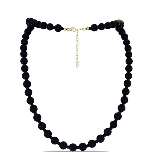 Pozlacené Stříbro 925/1000 - Náhrdelník s Černým Suwarským Onyxem - Karátové číslo: 162.15. přibližná hmotnost: 33.42 gramů