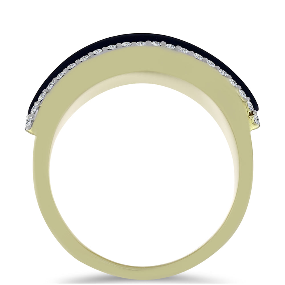 Pozlacené stříbro 925/1000 Prsten s Černým Suwarským Onyxem a Bílým Topazem - Karátové číslo: 6.31. přibližná hmotnost: 8.04 gramů