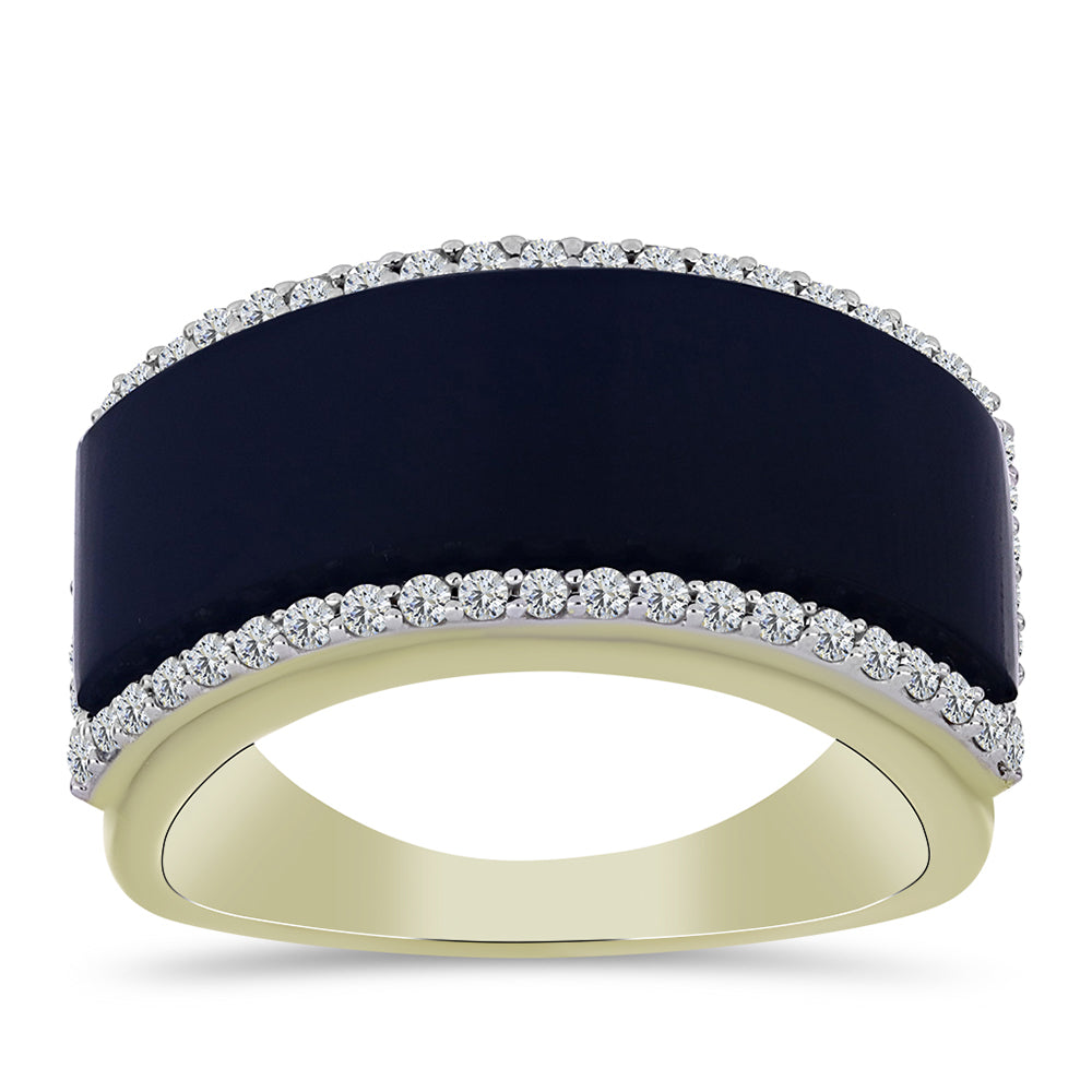 Pozlacené stříbro 925/1000 Prsten s Černým Suwarským Onyxem a Bílým Topazem - Karátové číslo: 6.31. přibližná hmotnost: 8.04 gramů