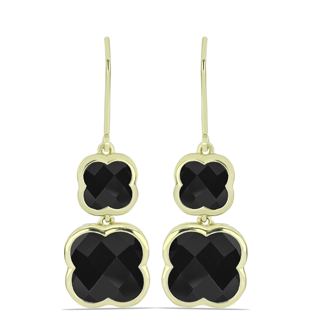 Pozlacené Stříbro 925/1000 - Náušnice s Černým Suwarským Onyxem - Karátové číslo: 6.66. přibližná hmotnost: 6.38 gramů