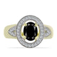 Pozlacený Stříbrný Prsten s Černým Suwarským Onyxem a Bílým Topazem