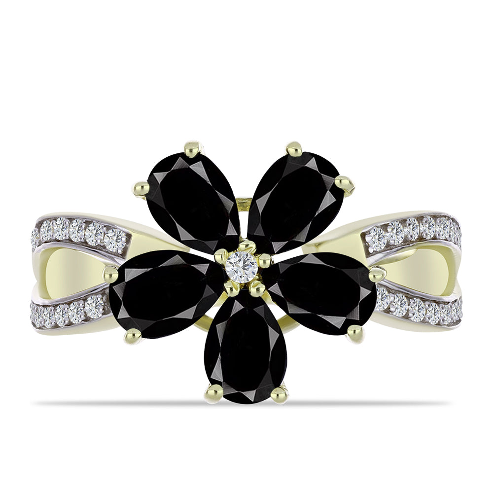 Pozlacený 925 / 1000 Sterlingové Stříbro Prsten s Černým Suwarským Onyxem a Bílým Topazem 1 