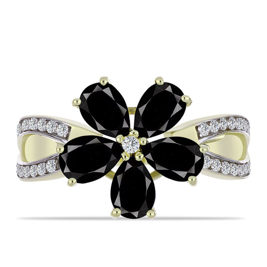 Pozlacený 925 / 1000 Sterlingové Stříbro Prsten s Černým Suwarským Onyxem a Bílým Topazem