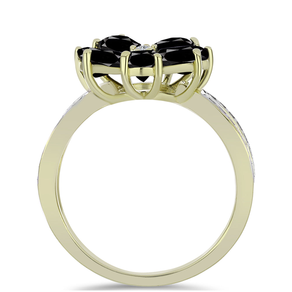 Pozlacený 925 / 1000 Sterlingové Stříbro Prsten s Černým Suwarským Onyxem a Bílým Topazem 2 