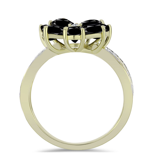 Pozlacený 925 / 1000 Sterlingové Stříbro Prsten s Černým Suwarským Onyxem a Bílým Topazem