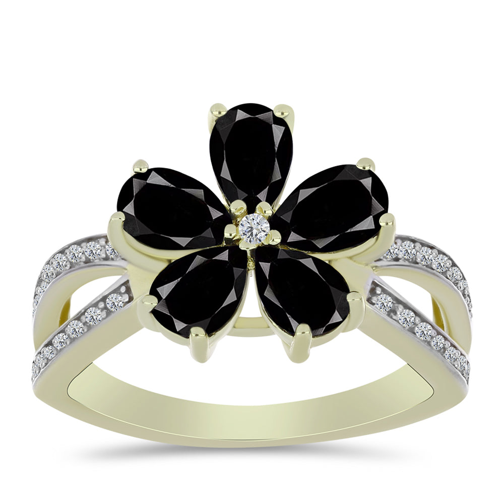 Pozlacený 925 / 1000 Sterlingové Stříbro Prsten s Černým Suwarským Onyxem a Bílým Topazem