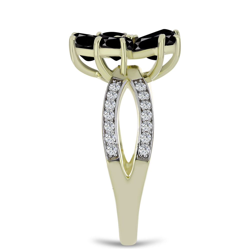 Pozlacený 925 / 1000 Sterlingové Stříbro Prsten s Černým Suwarským Onyxem a Bílým Topazem