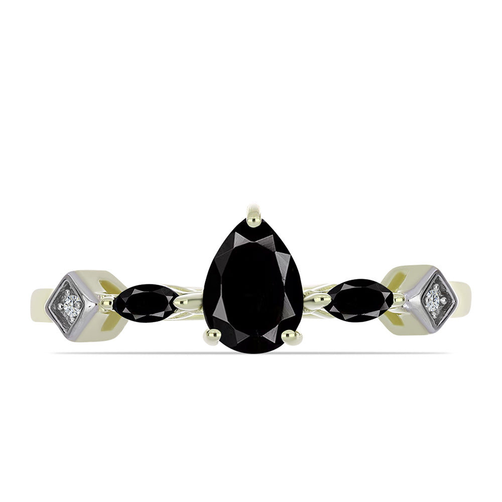 Pozlacené Stříbro 925/1000 - Prsten s Černým Suwarským Onyxem a Bílým Topazem - Karátové číslo: 1.16. přibližná hmotnost: 2.38 gramů 2 