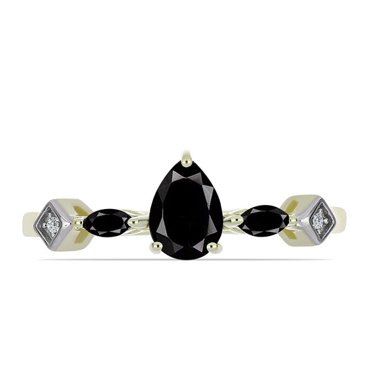 Pozlacený Stříbrný Prsten s Černým Suwarským Onyxem a Bílým Topazem