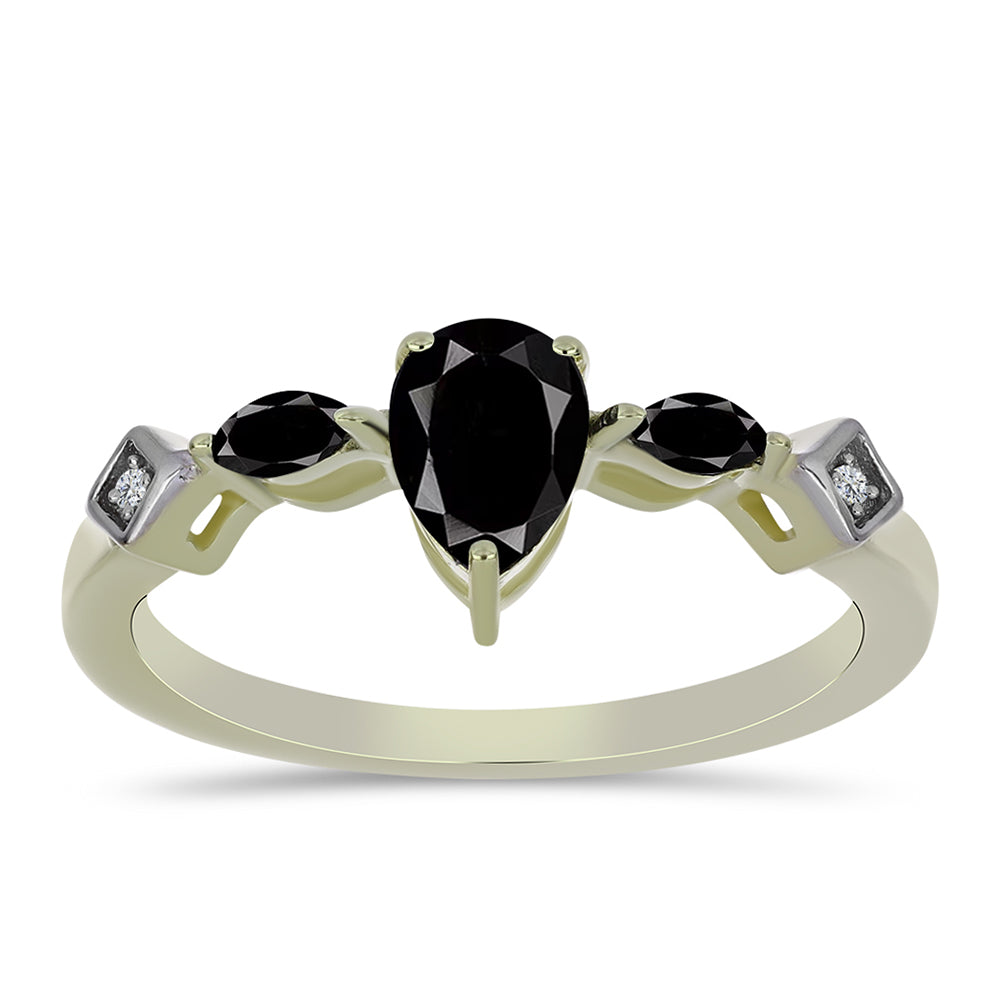 Pozlacené Stříbro 925/1000 - Prsten s Černým Suwarským Onyxem a Bílým Topazem - Karátové číslo: 1.16. přibližná hmotnost: 2.38 gramů